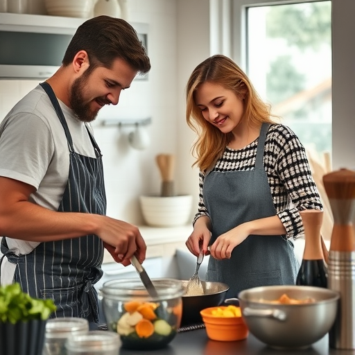 a couple cooking together