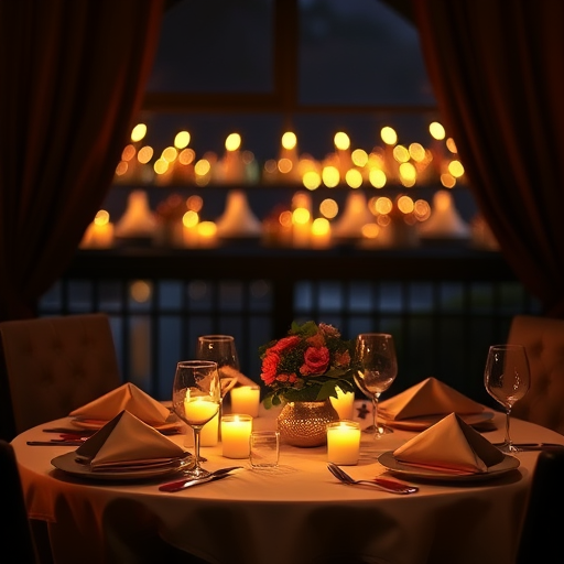 romantic dinner with candlelit table
