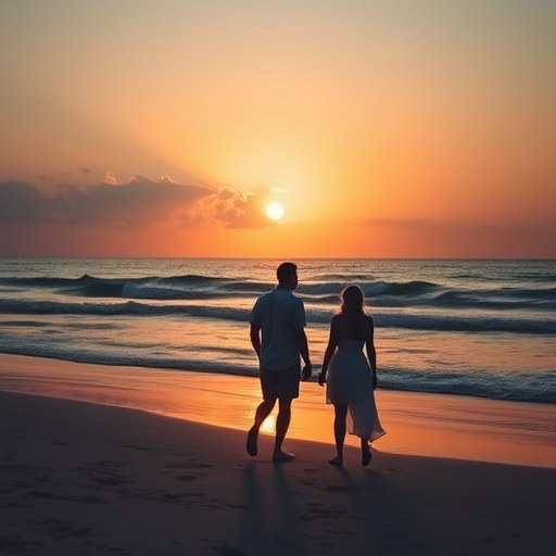 couple on a beach at sunset