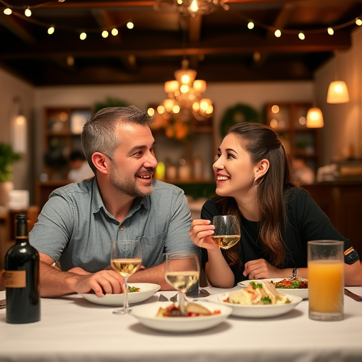 a couple video calling and enjoying a virtual dinner date.