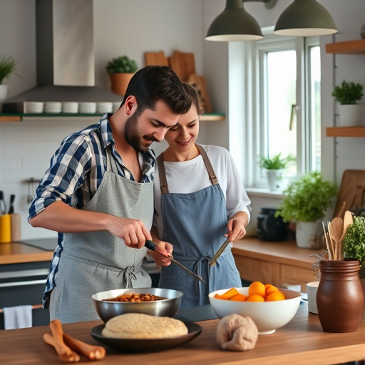 couple cooking together