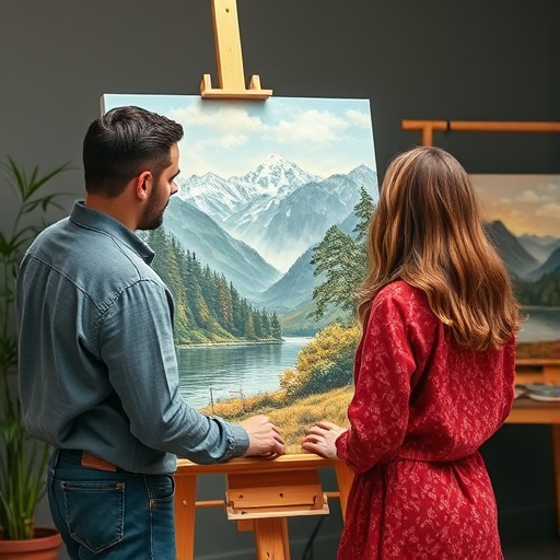 couple painting together at an easel