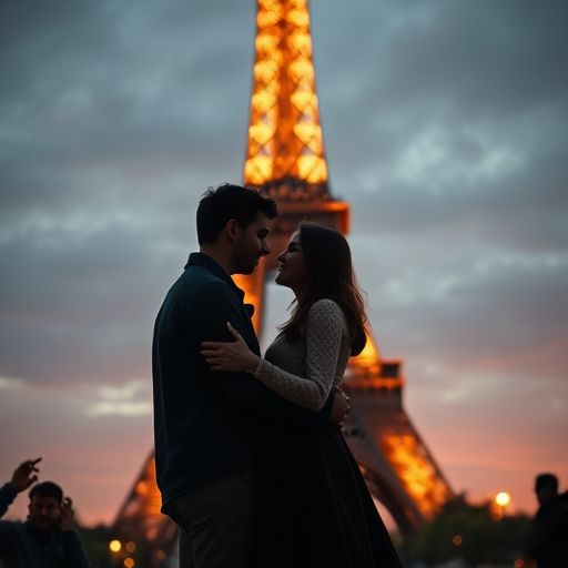 couple in front of Eiffel Tower