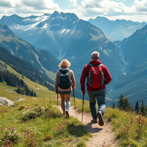 couple hiking in the Swiss Alps