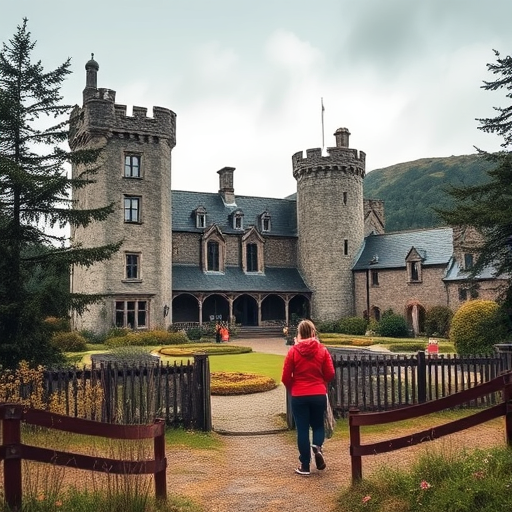 couple exploring a castle in the Scottish Highlands