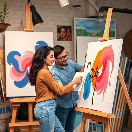 a couple painting together in an art studio