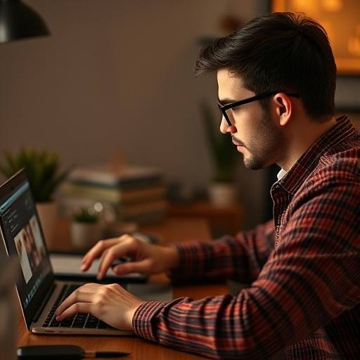 person thoughtfully crafting online profile