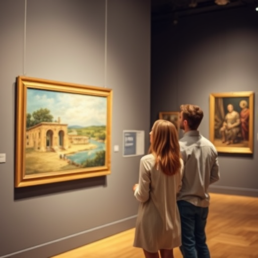 couple admiring a painting in an art gallery