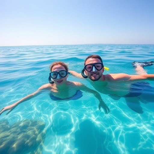 couple snorkeling in crystal-clear waters