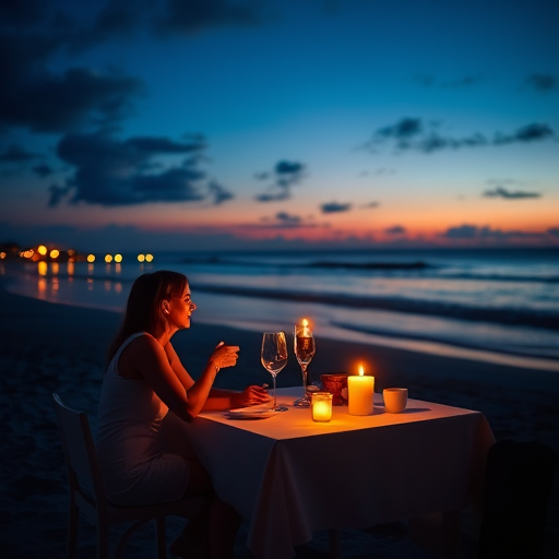 couple enjoying a candlelit dinner on the beach