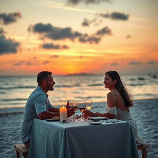 couple enjoying a romantic dinner on a beach at sunset