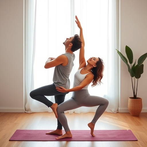 couple practicing yoga pose together
