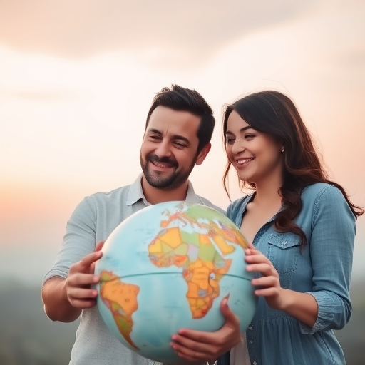 couple contemplating destinations with a globe or map