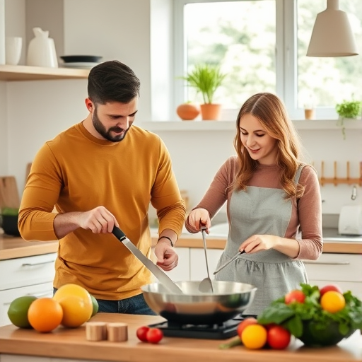 couple cooking together